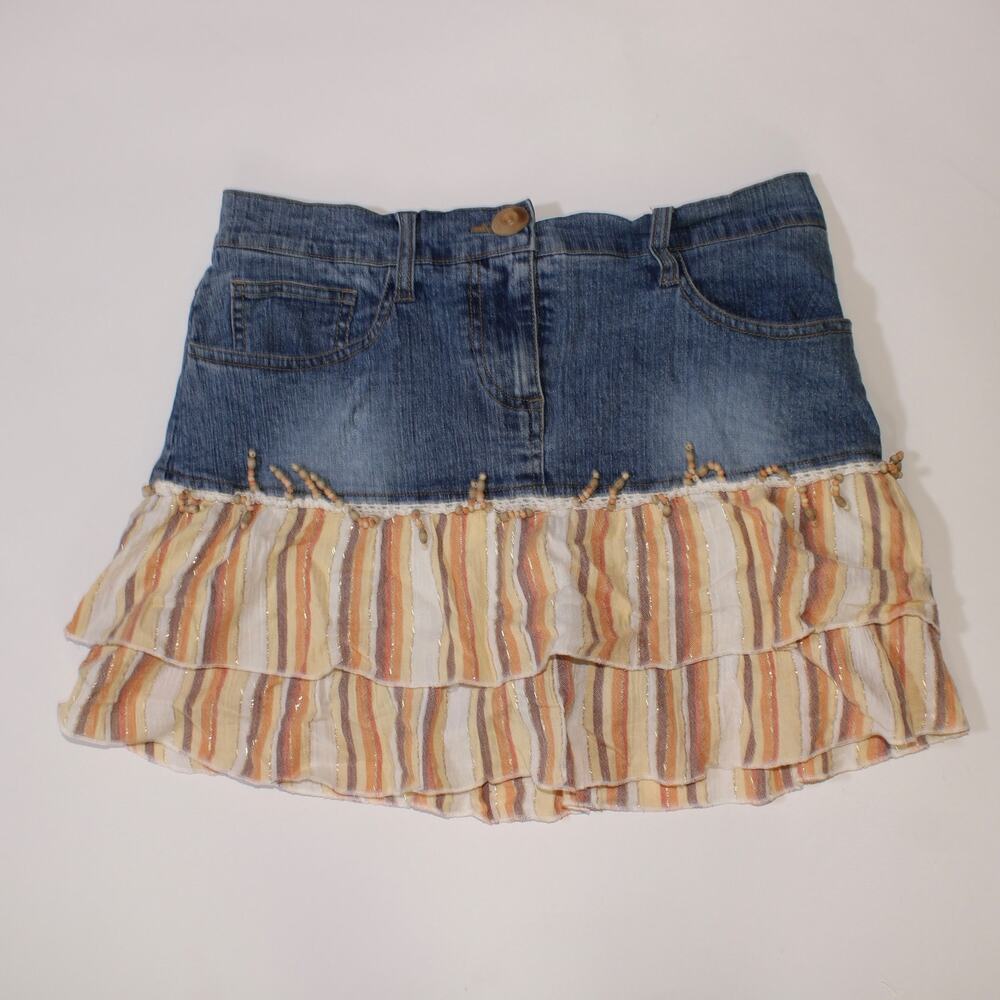 Vintage Y2K My Michelle Denim Skort With Cute Fabric Layers And Beading